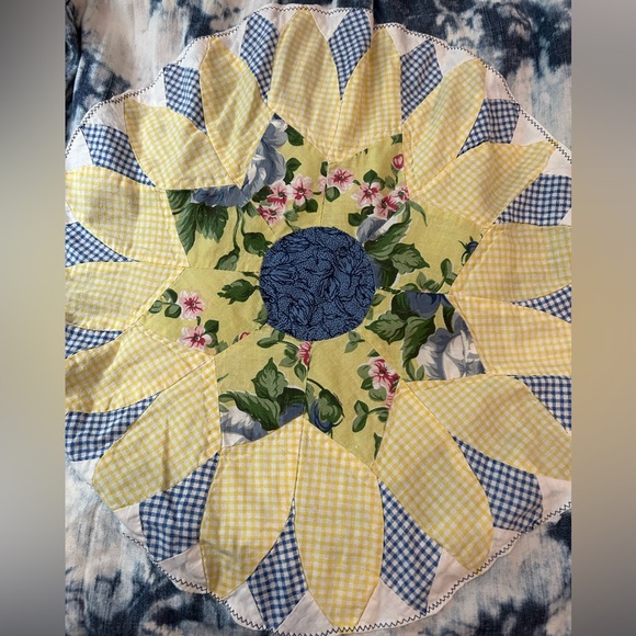 UPCYCLED HANDMADE Patchwork Quilted Cottagecore Denim Sunflower‎ Shirt Boho L - Picture 5 of 12